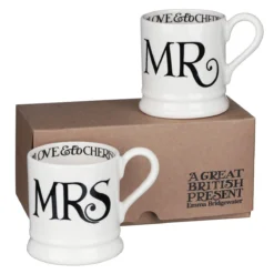 Emma Bridgewater Black Toast Mr & Mrs Boxed Set Of Two Half Pint Mugs