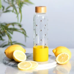 Joules Bees Glass Water Bottle -Home General Store joules jls2101 j bee print glass water bottle lifestyle