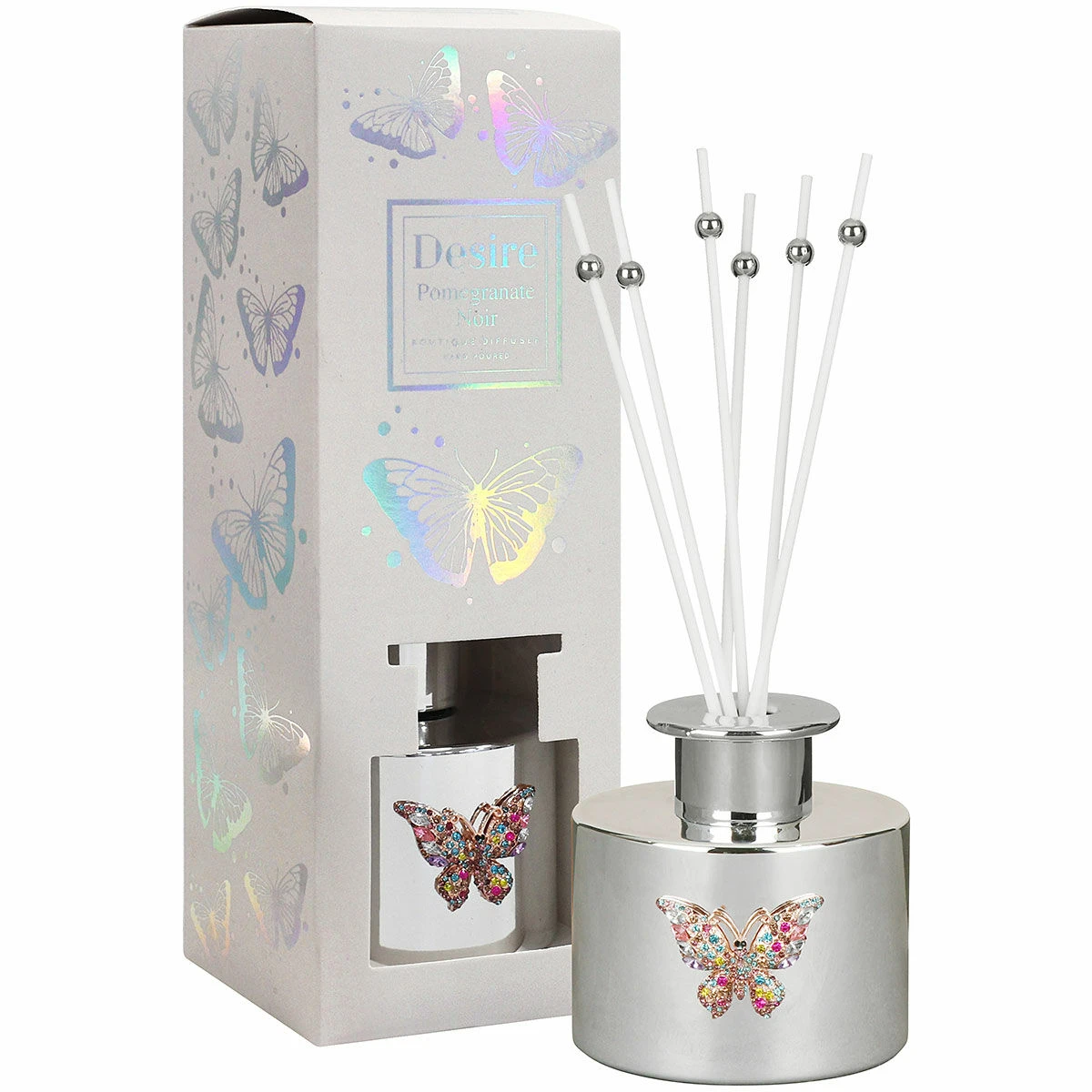 Desire Silver Butterfly Pomegranate Noir 200ml Reed Diffuser 2 Desire Silver Butterfly Pomegranate Noir 200ml Reed Diffuser - Image 2