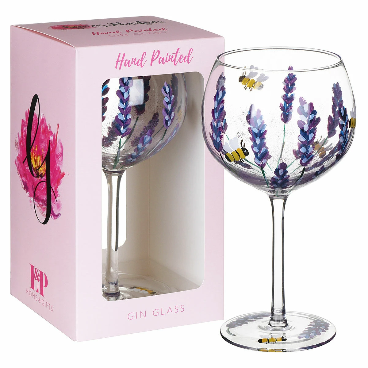 Lynsey Johnstone Hand Painted Bees & Lavender Gin Glass 1 Lynsey Johnstone Hand Painted Bees & Lavender Gin Glass