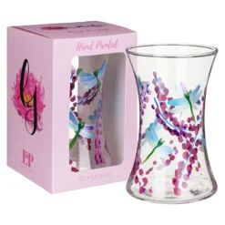 Lynsey Johnstone Hand Painted Dragonfly With Pink Flowers Hourglass Vase