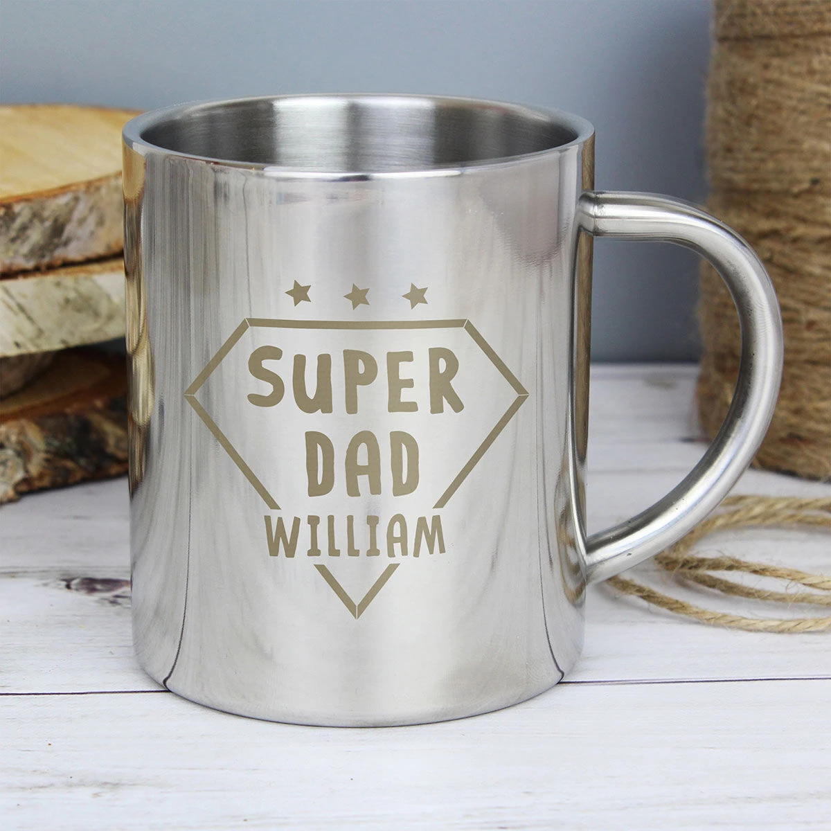 Personalised Super Dad Stainless Steel Mug 4 Personalised Super Dad Stainless Steel Mug - Image 4