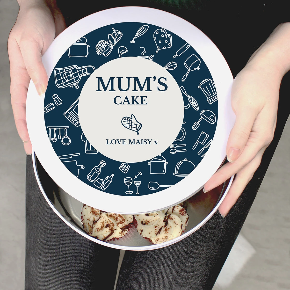 Personalised Navy Kitchen Design Cake Tin 1 Personalised Navy Kitchen Design Cake Tin