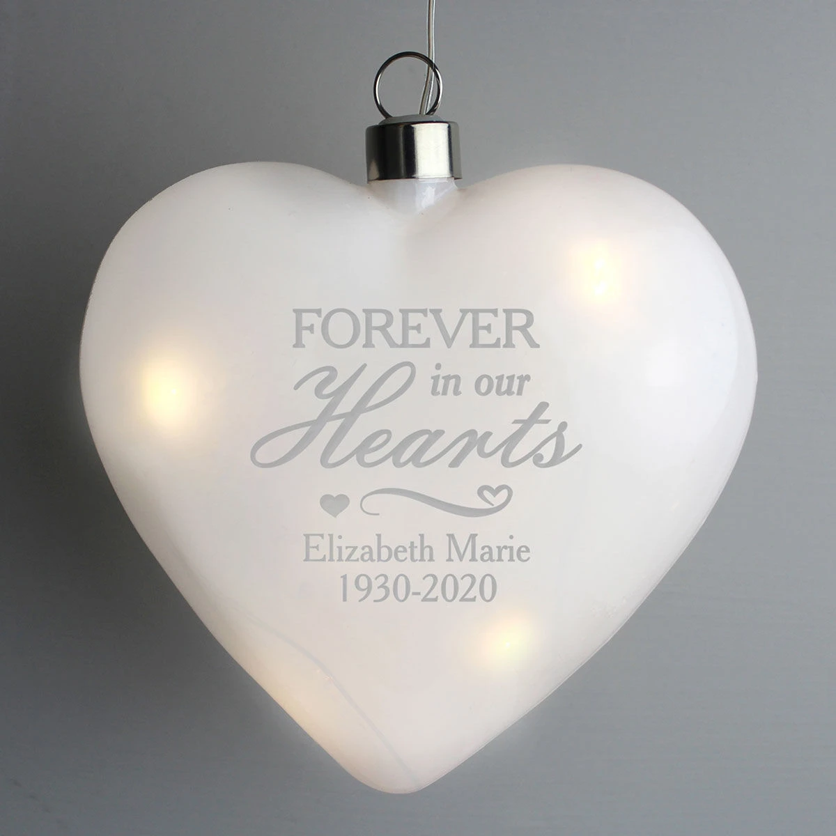 Personalised 'Forever In Our Hearts' LED Hanging Glass Heart 1 Personalised 'Forever In Our Hearts' LED Hanging Glass Heart