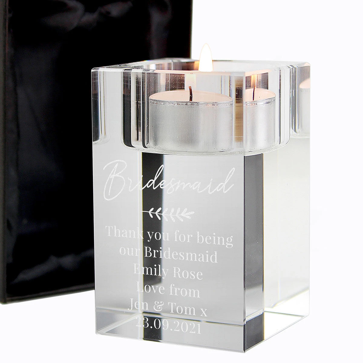 Personalised Leaf Glass Tea Light Holder 2 Personalised Leaf Glass Tea Light Holder - Image 2