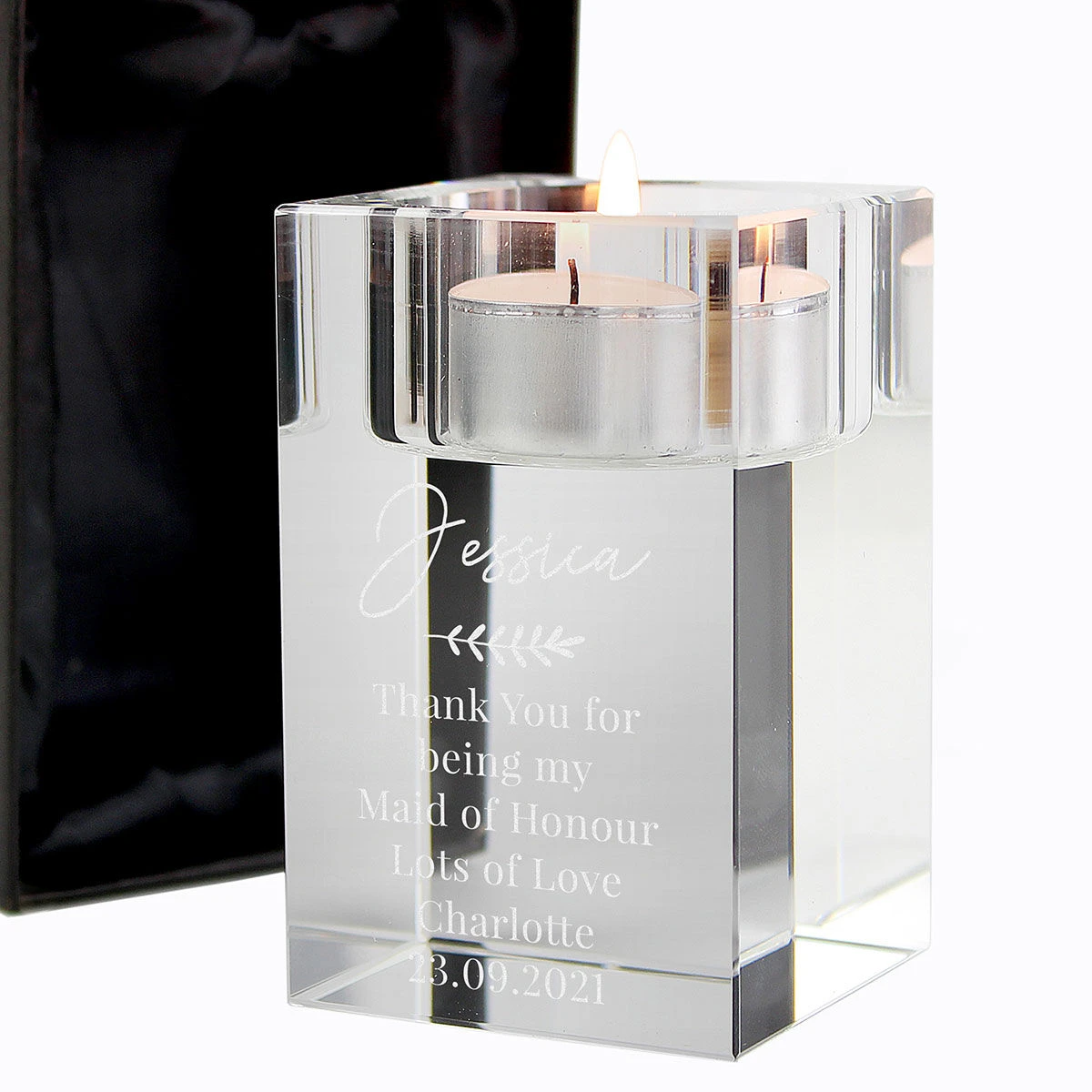 Personalised Leaf Glass Tea Light Holder 6 Personalised Leaf Glass Tea Light Holder - Image 6