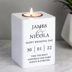 Personalised Couples White Wooden Tealight Holder