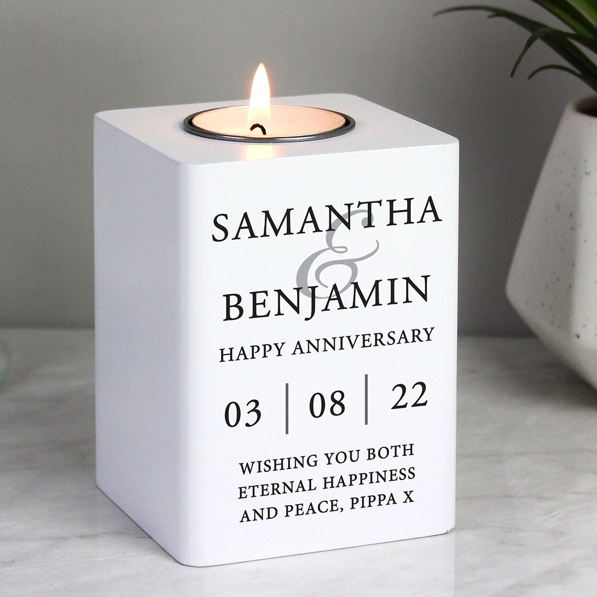 Personalised Couples White Wooden Tealight Holder 4 Personalised Couples White Wooden Tealight Holder - Image 4
