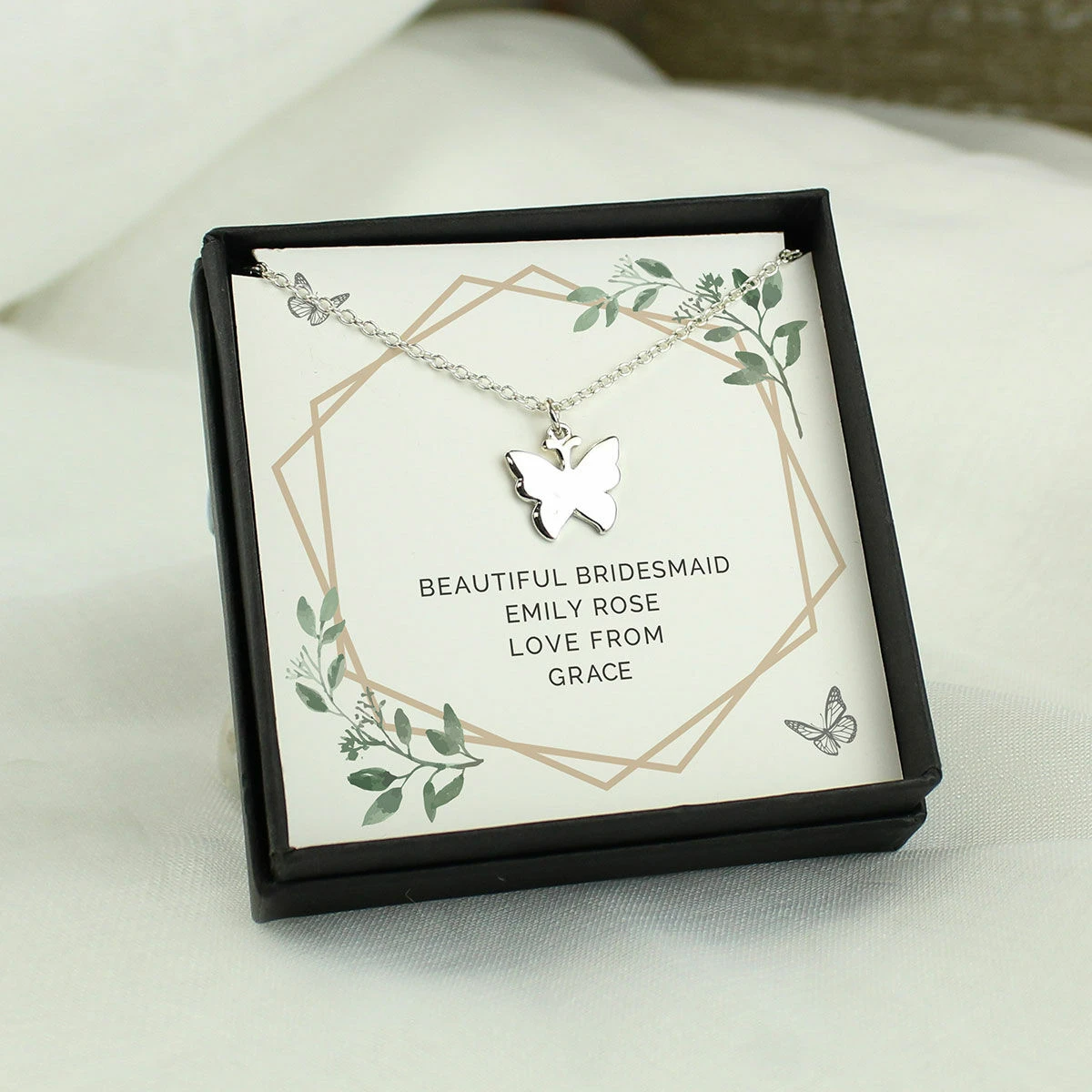 Personalised Botanical Sentiment Butterfly Necklace 4 Personalised Botanical Sentiment Butterfly Necklace - Image 4