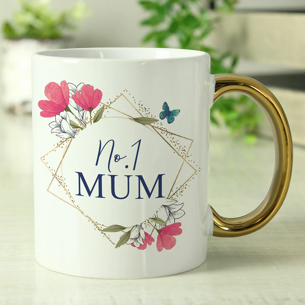 Personalised Geometric Floral Gold Handle Mug 1 Personalised Geometric Floral Gold Handle Mug