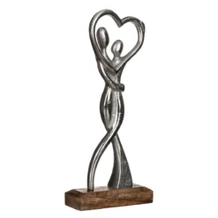 Transomnia Silver Metal Dancing Couple On Wooden Base Decoration -Home General Store transomnia decc705 dancing couple with heart on wooden base 2