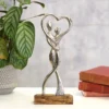 Transomnia Silver Metal Dancing Couple On Wooden Base Decoration