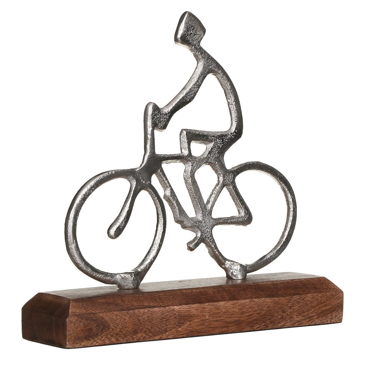 Transomnia Silver Metal Cyclist On Wooden Base Decoration 3 Transomnia Silver Metal Cyclist On Wooden Base Decoration - Image 3