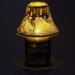 Yankee Candle Boxed Gold & Pearl Crackle Large Shade & Tray -Home General Store yankeecandle 1521546 goldpearlcrackleshadeandmeltwarmer 02